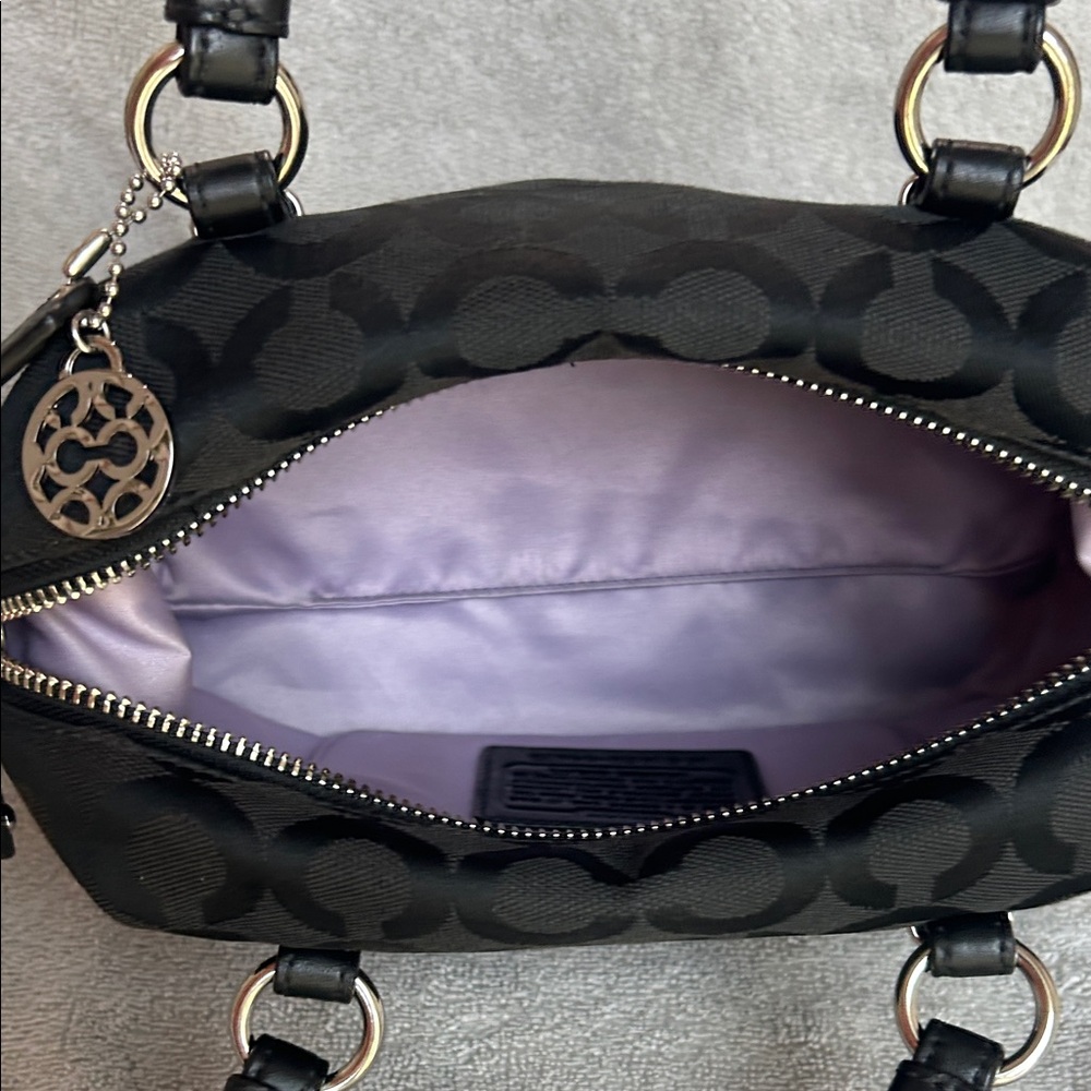 Coach Black Signature Jacquard Shoulder Bag with Silver Charm - Picture 6 of 16